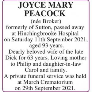 Joyce Mary Peacock (nee Broker)