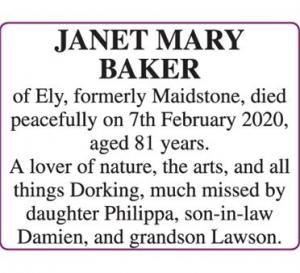 JANET MARY BAKER